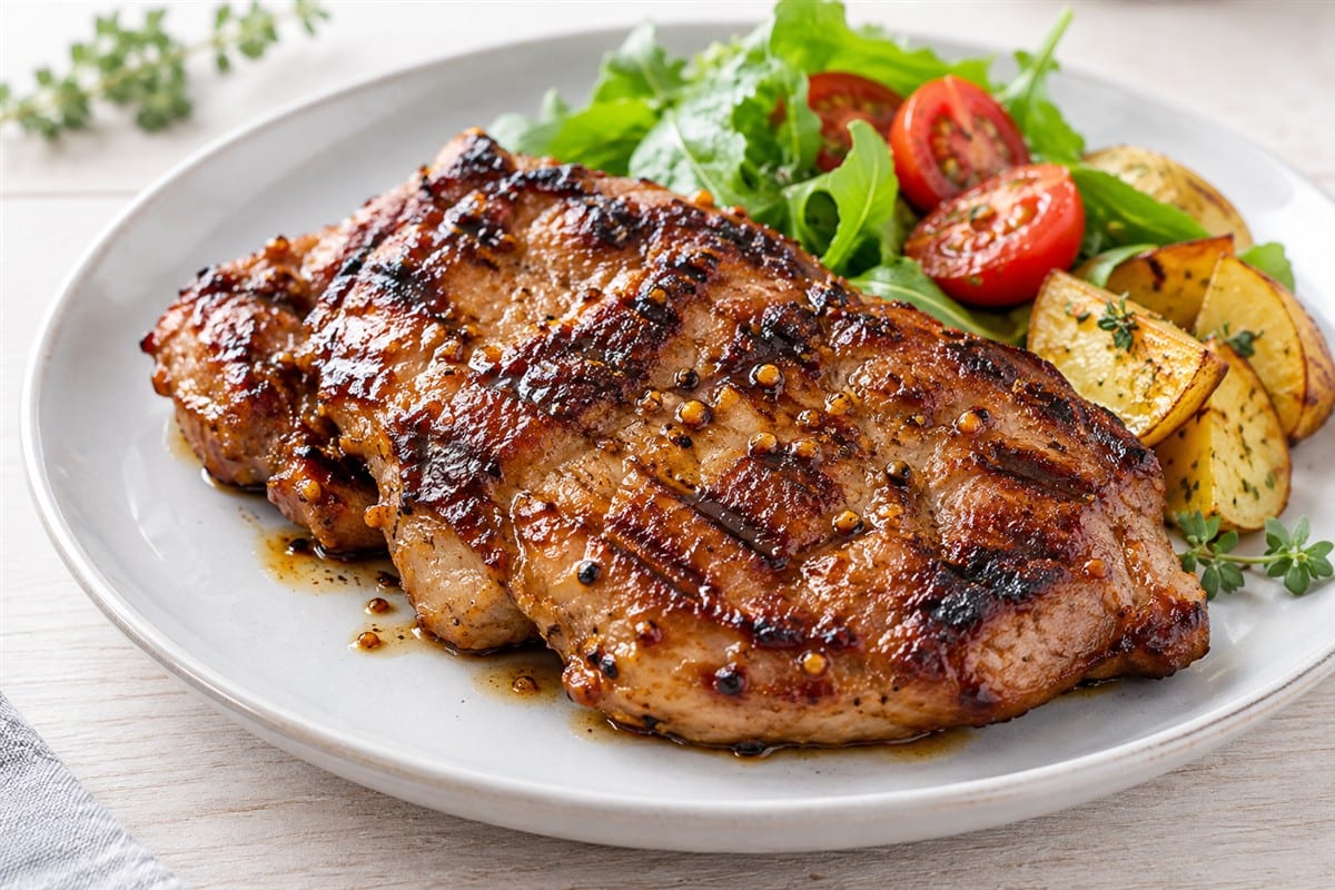 Schweine Nacken Steak in Honig-Senf-Soja Marinade