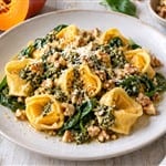 Kürbis Tortellini mit Spinat Walnuss Pesto