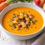 Karotten Ingwer Süppchen mit Honig glasiertem Apfel