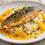 Crispy Char on Parmesan Risotto and Orange Sauce